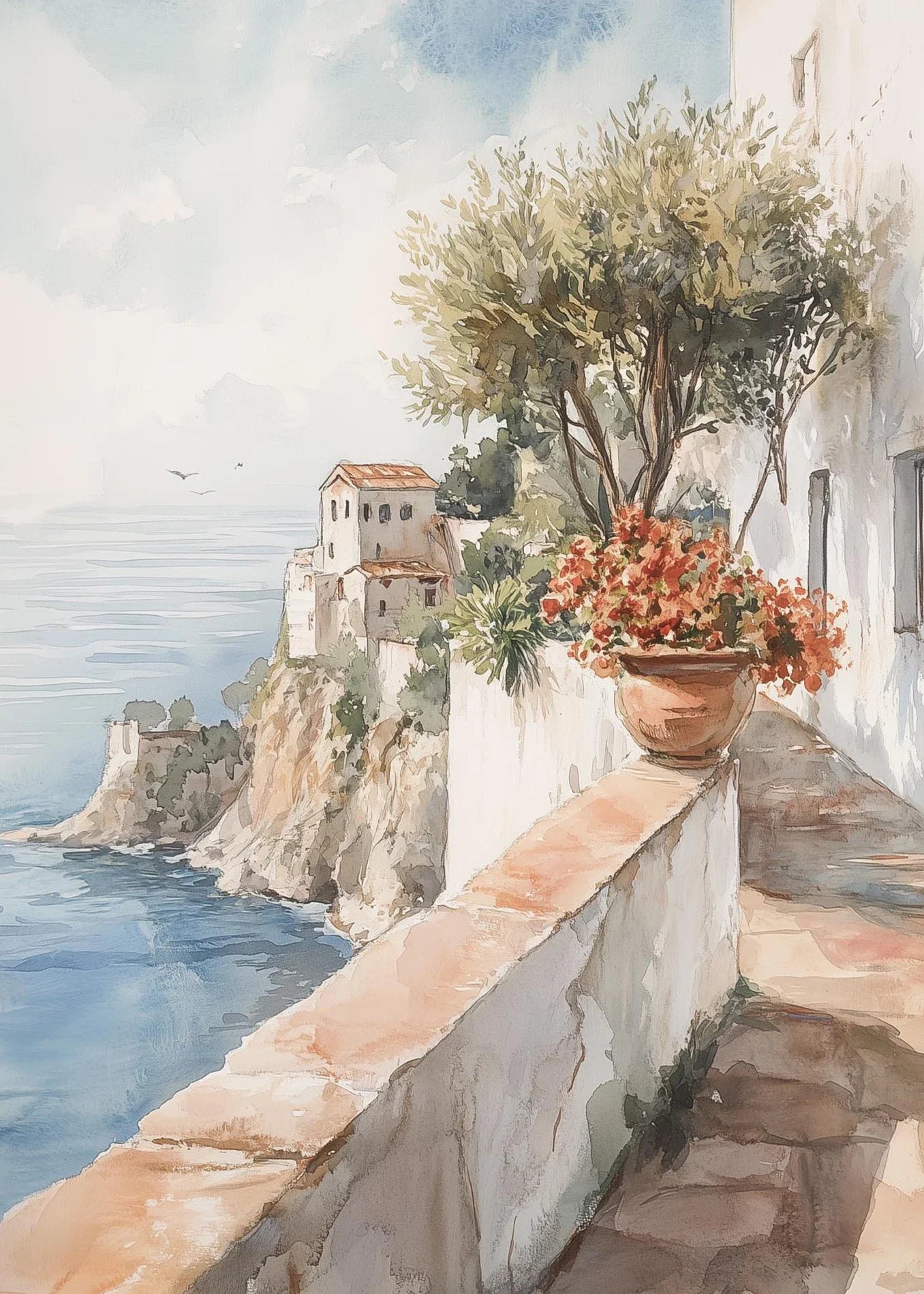 Italy Mediterranean  Santorini Coastal Boat Door Village Greece Canvas Painting Poster Print Wall Art for Living Room Home Decor