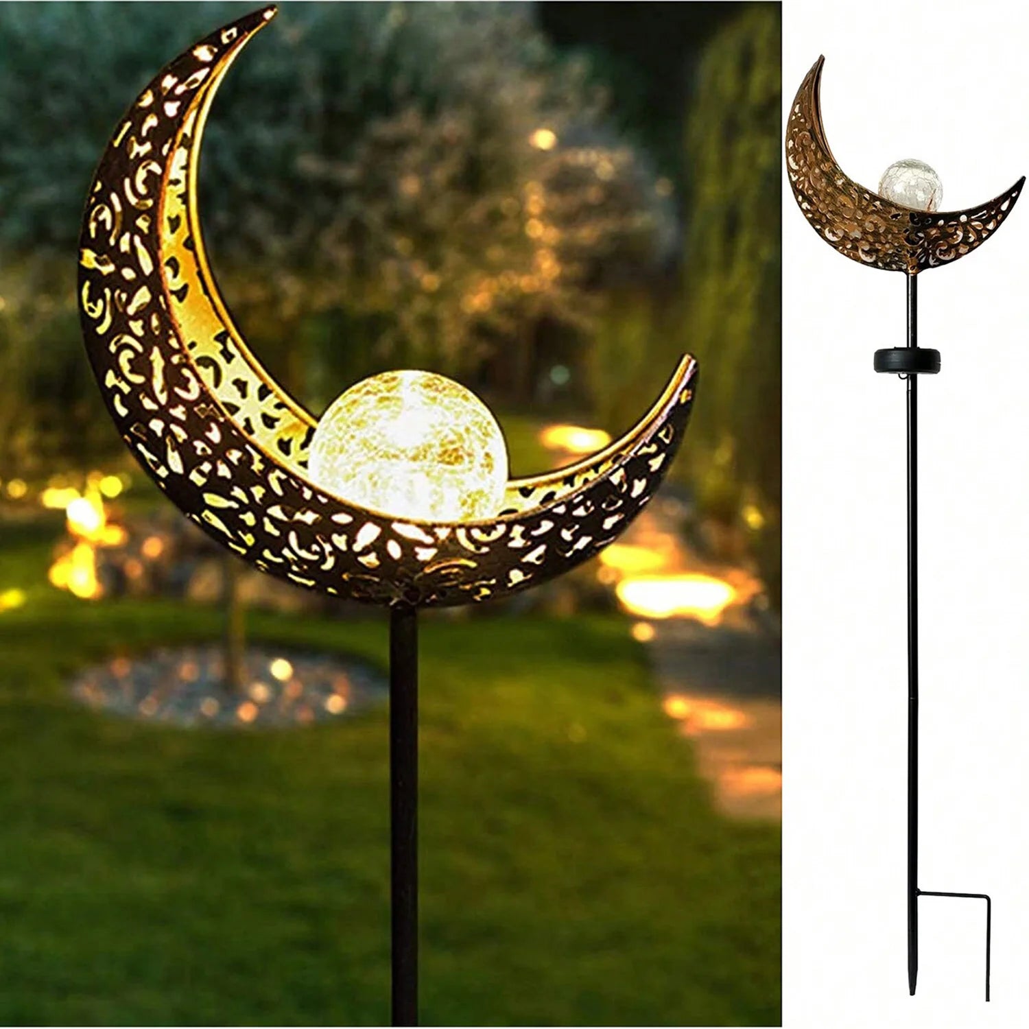 🌙 Luci Solari da Giardino “Moon Fairy” – Decorazione in Vetro Crackle