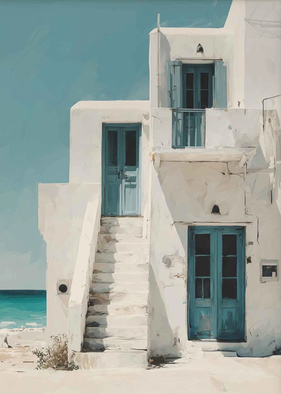 Italy Mediterranean  Santorini Coastal Boat Door Village Greece Canvas Painting Poster Print Wall Art for Living Room Home Decor