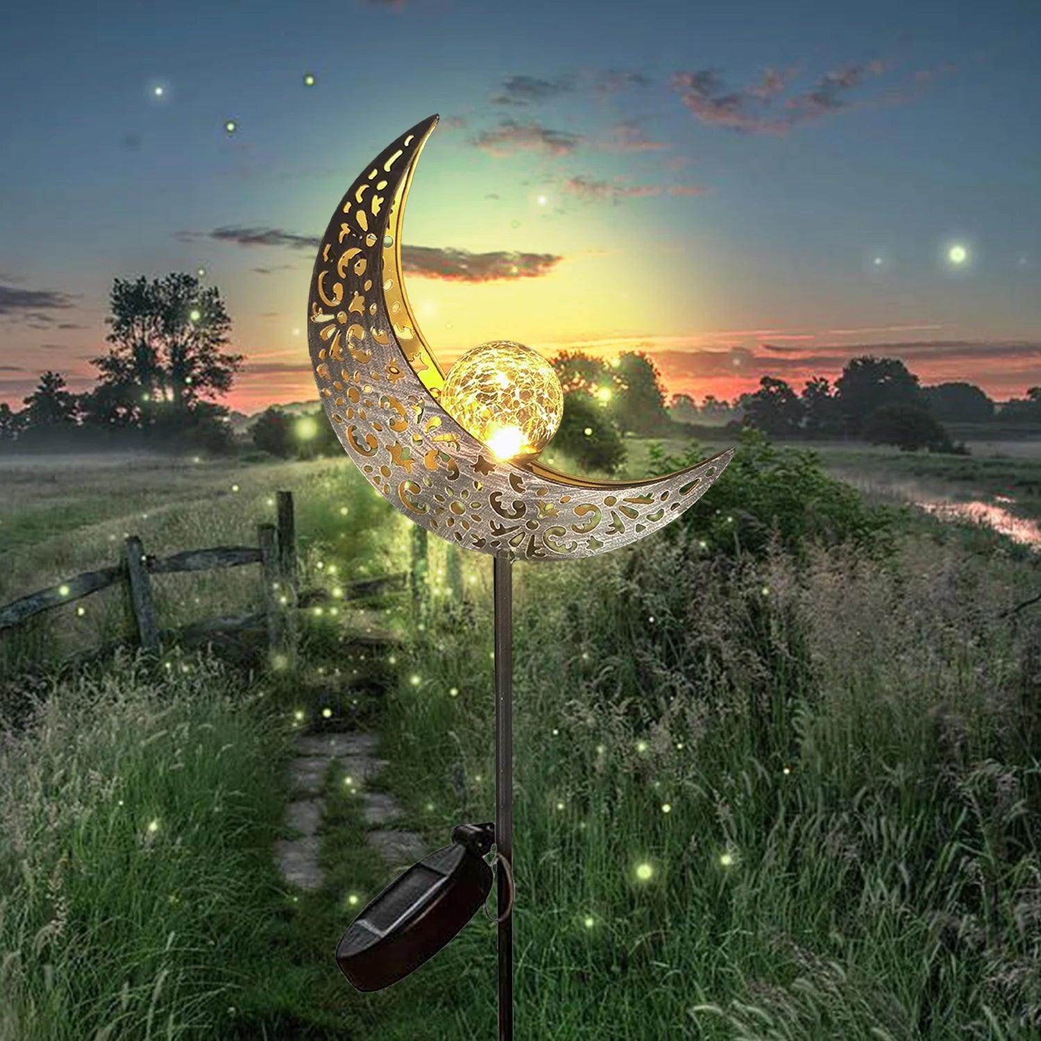 🌙 Luci Solari da Giardino “Moon Fairy” – Decorazione in Vetro Crackle