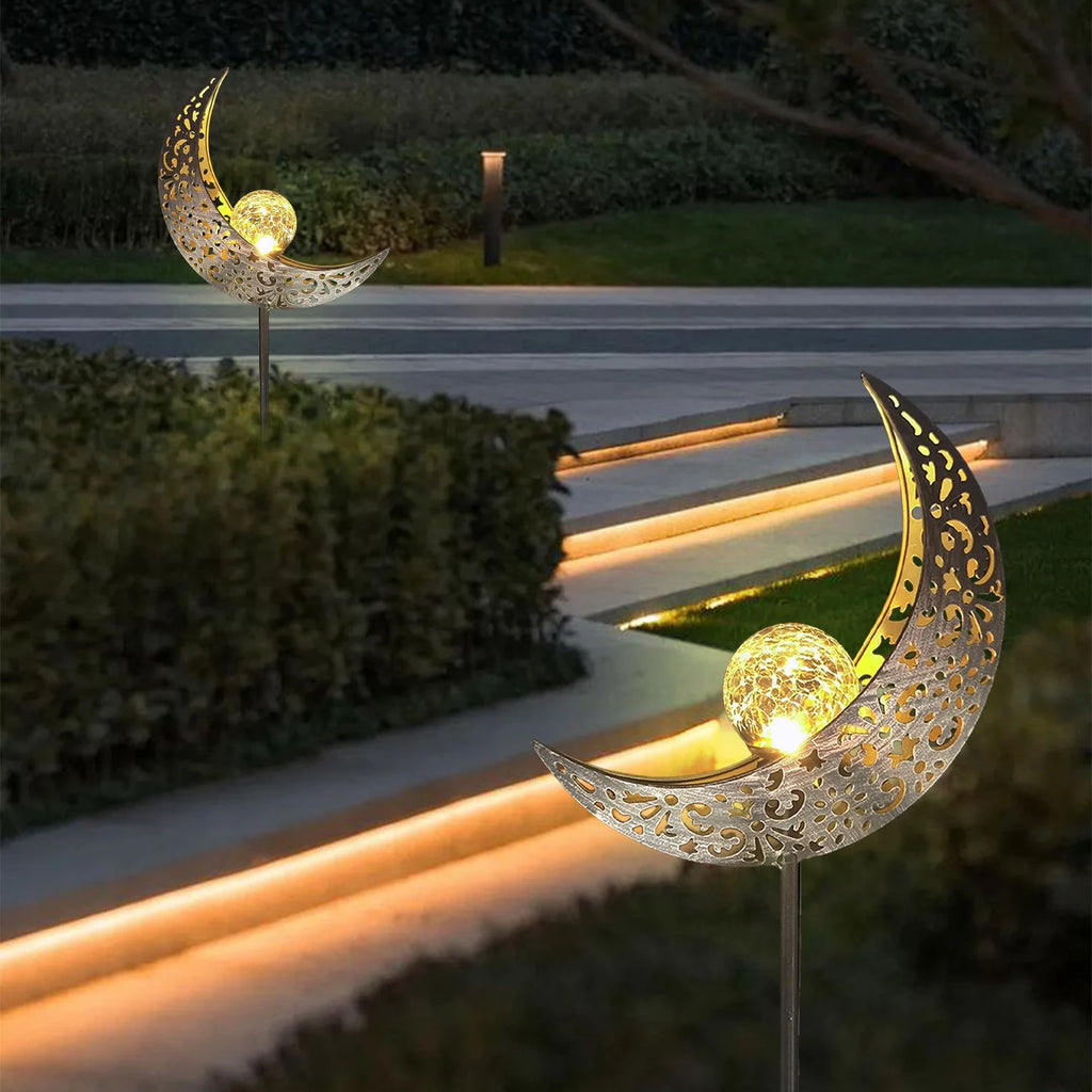 🌙 Luci Solari da Giardino “Moon Fairy” – Decorazione in Vetro Crackle