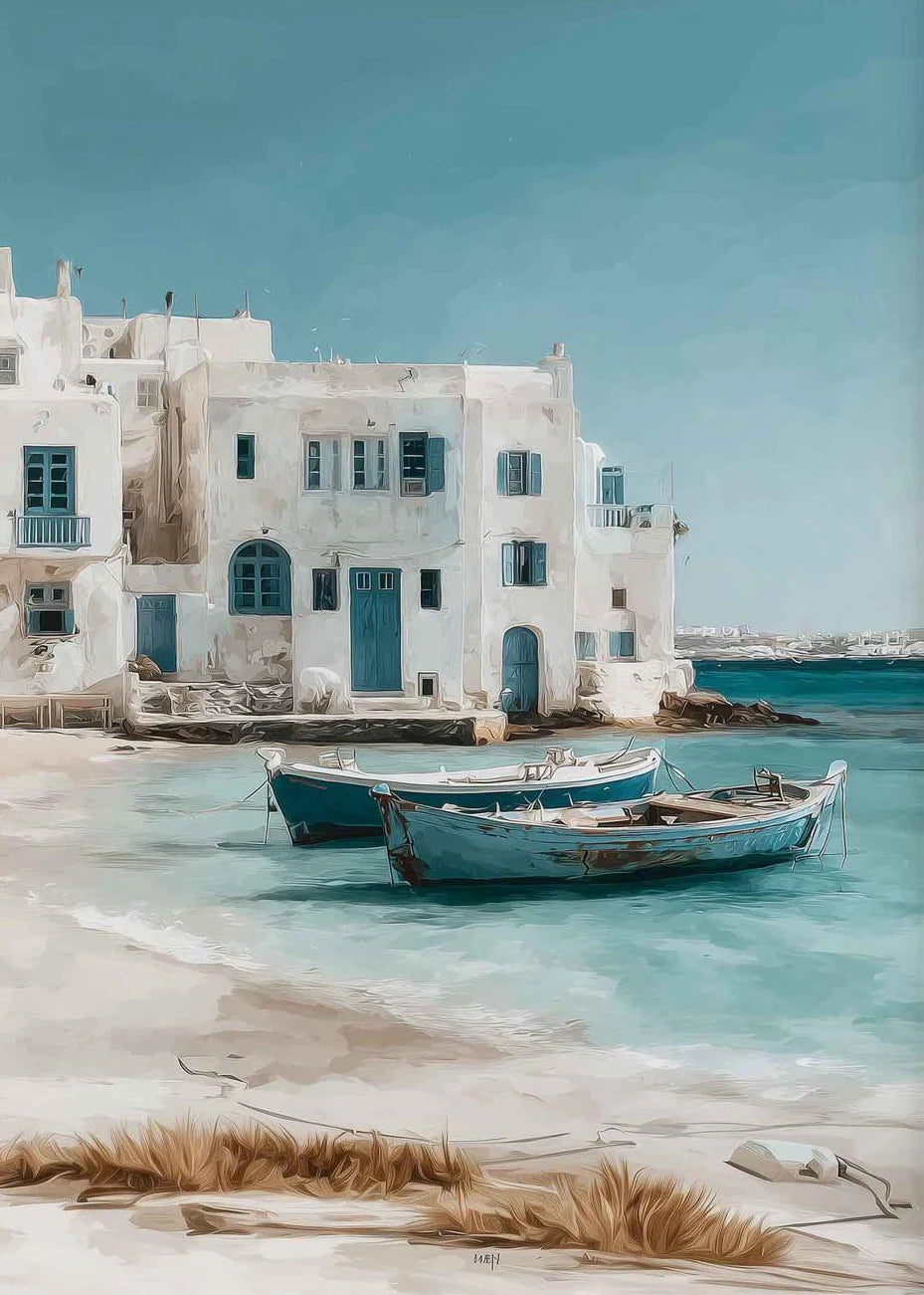 Italy Mediterranean  Santorini Coastal Boat Door Village Greece Canvas Painting Poster Print Wall Art for Living Room Home Decor