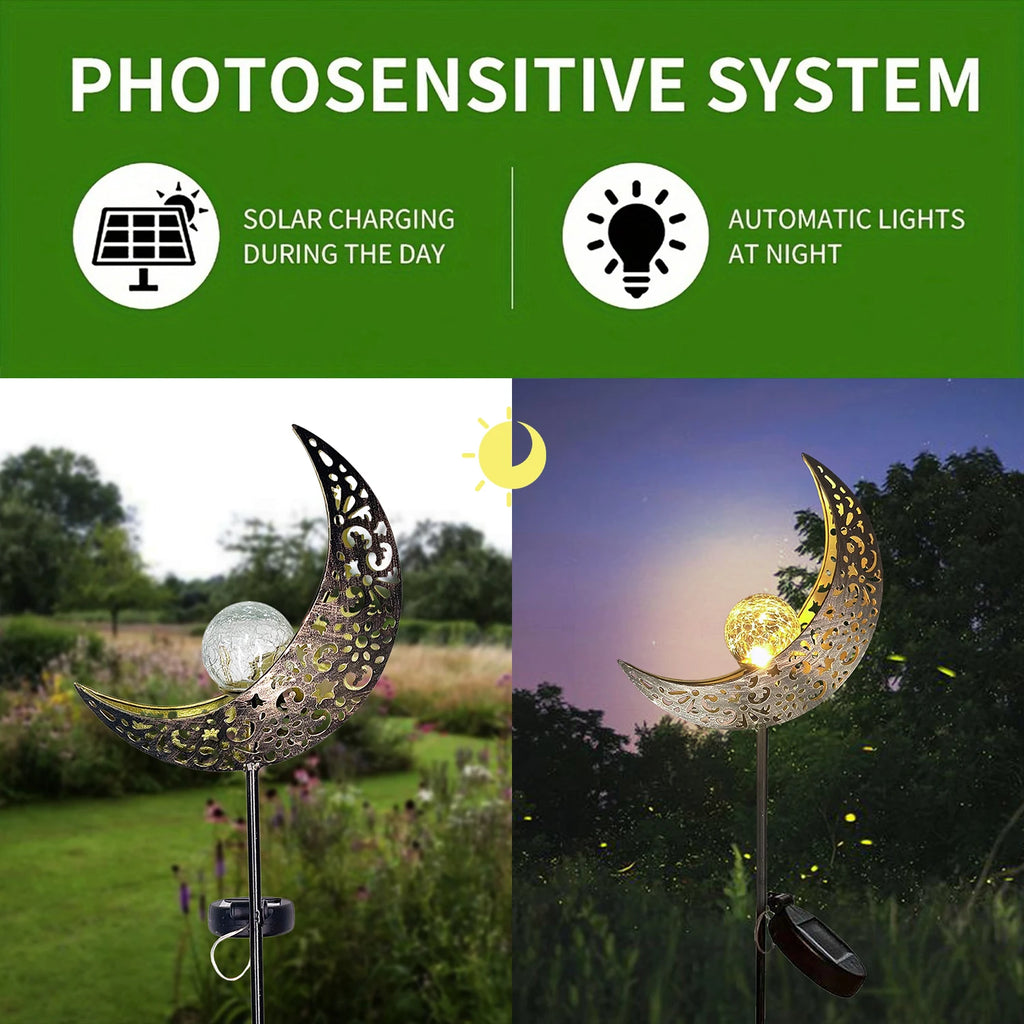 🌙 Luci Solari da Giardino “Moon Fairy” – Decorazione in Vetro Crackle