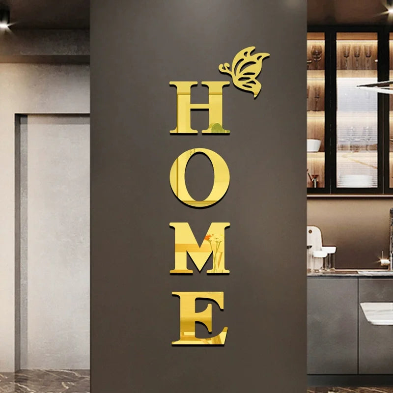 Sticker da Parete 3D “HOME” – Decorazione Effetto Specchio